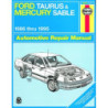 Ford Taurus and Mercury Sable Haynes Repair Manual covering all models for 1986 thru 1995 (excluding SHO or variabl