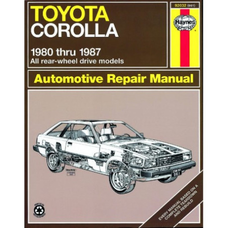 Toyota Corolla Haynes Repair Manual covering all RWD Corolla models from 1980 thru 1987