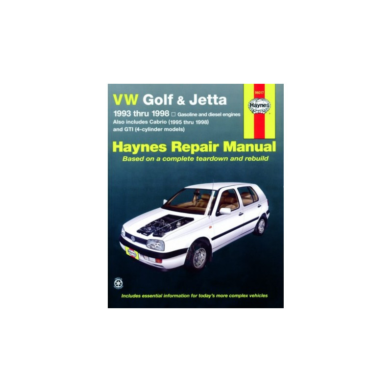 VW Golf GTI & Jetta Haynes Repair Manual for 1993 thru 1998 and VW Cabrio 1995 thru 2002 with 1.8L and 2.0L gasolin